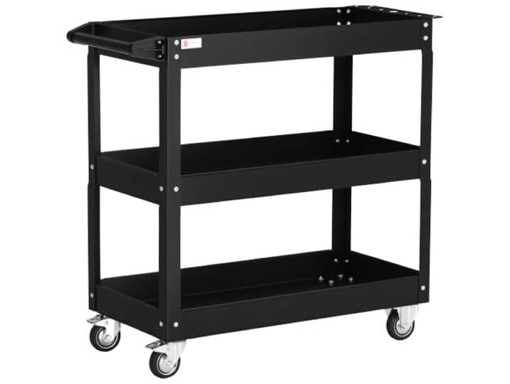 DURHAND Chariot Desserte d'Atelier Acier 3 Plateaux 83 x 35\,3 x 76 cm Noir Sur Roulettes\, Avec Poignée\, Charge Max. 150 kg\, Desserte à Outils