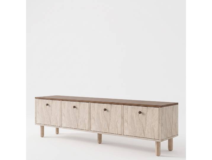 Meuble TV en bois  Pura  - 180 x 50 x 40 cm - Chêne Saphir / Blanc