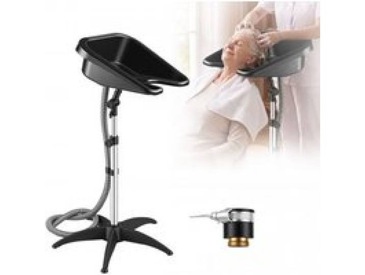 VEVOR Friseurwaschbecken 270° Drehbar Haarwaschbecken Shampoospüle Schwarz, für Salons Häusliche Pflege Senioren Behinderten, Höhen- & Winkelverstellbare Haarwaschstation mit Ablaufschlauch & C-Clip