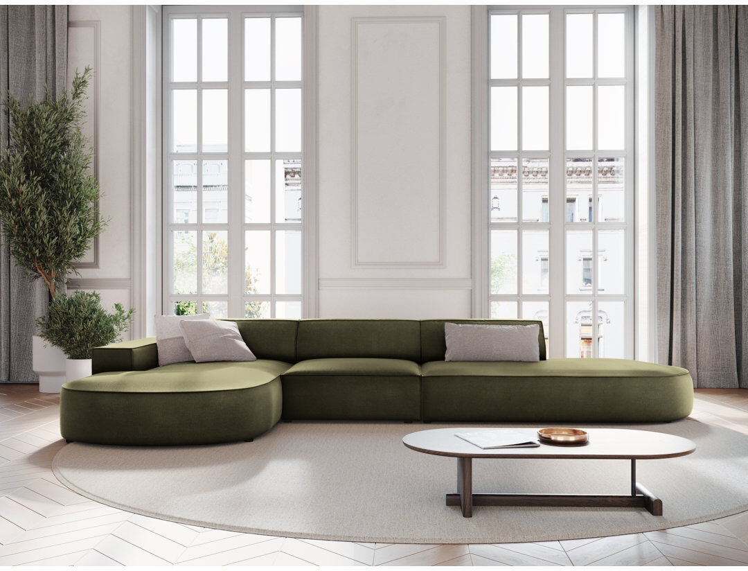 Micadoni Home Modular L-Shaped Corner Sofa Green 70cm H X 868.68cm W X 421.64cm D