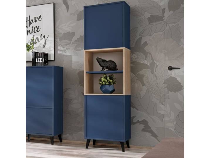 Haute Buffet Komodee FONDI Style Scandinave Bleu Bois Clair 46 x 35 x 173 cm