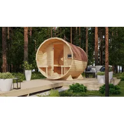 Karibu Fasssauna Libo 2 + 9 KW Ofen mit integrierter Steuerung - Made in Germany