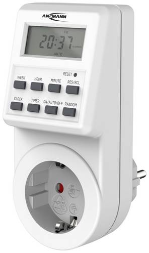 Ansmann 1260-0009 Steckdosen-Zeitschaltuhr digital Tagesprogramm, Wochenprogramm 3680 W Zufallsfunktion, Sommer-/Winterzeitumstellung, Programmierf