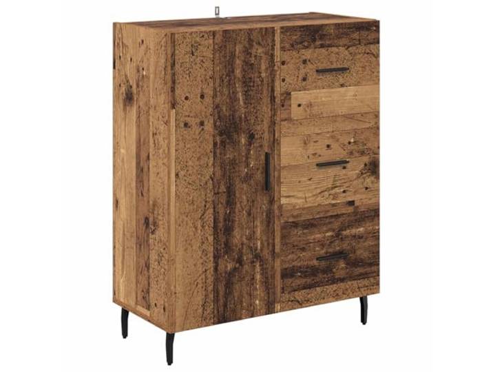 TEKGHUT Sideboard Altholz 69,5 x 34 x 90 cm Holzwerkstoff und Eisen Rechteckiges Design, integrierte Regale, Scharniertüren, matte Stangenhenkel, Säbelbeine, Eisenbeine, Holzmaserung