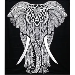 B&W Double Cotton Bedspread + Wall Hanging - Elephant