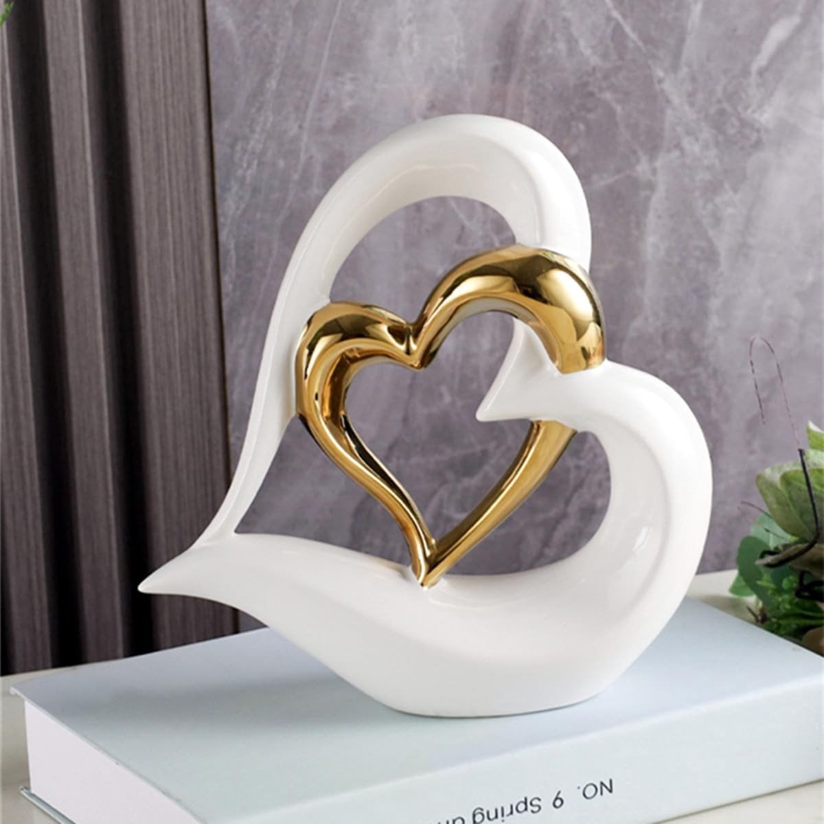 Dailygoods Hart Ornament Dubbel - Keramisch Standbeeld - Woondecoratie Sculptuur