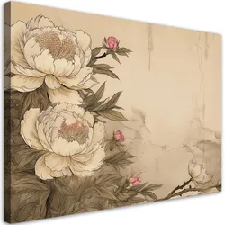 WANDBILD pfingstrosen blumen retro beige