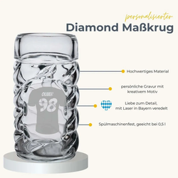 Bierkrug Diamond 0,5 l mit Eichung - Trikot