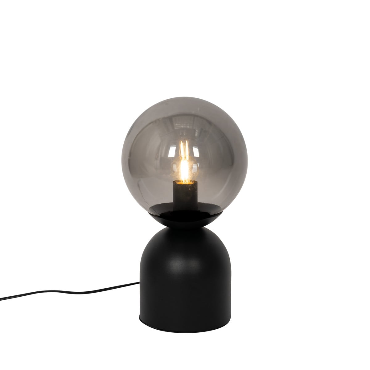 Qazqa Pallon Trend tafellamp zwart met grijs transparant glas en metalen voet
