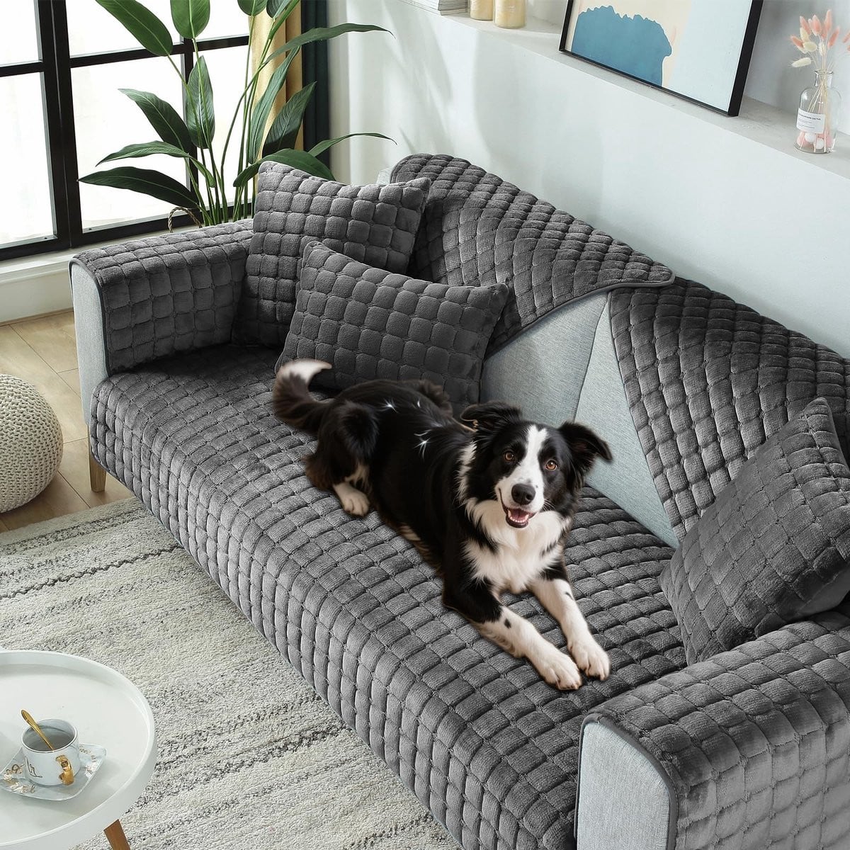 Fluffy Pluche Bankovertrek met Antislip - Donkergrijs
