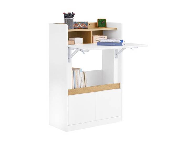 Bureau Pliable avec 3 Étagères et 2 Tiroirs 63x67x93cm Bureau BUREAU