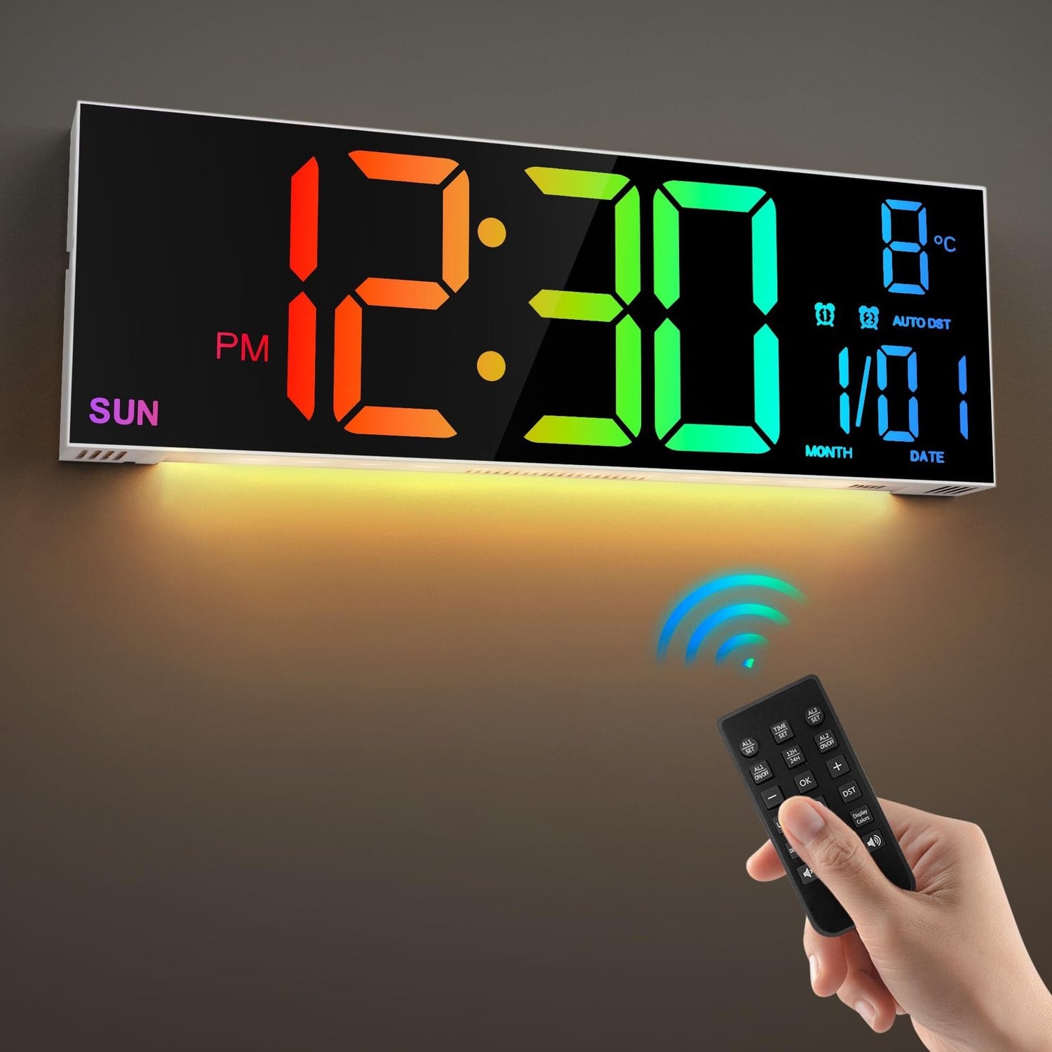 Grote Digitale Wandklok met Afstandsbediening en LED Display