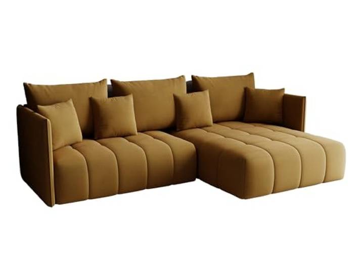 KP-Meble - Ecksofa mit Schlaffunktion - Gona - Schlafsofa 245 x 180 cm - Elegant, langlebig, freistehend - Automatisch für einfaches Ausklappen - 246x188x93cm - Monolith 48 (Mustard)
