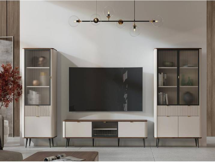 MIRJAN24 Wohnzimmer-Set Marly II, (3er-Set, 2x Vitrine, TV-Lowboard), Metallbeine und Metallgriffe