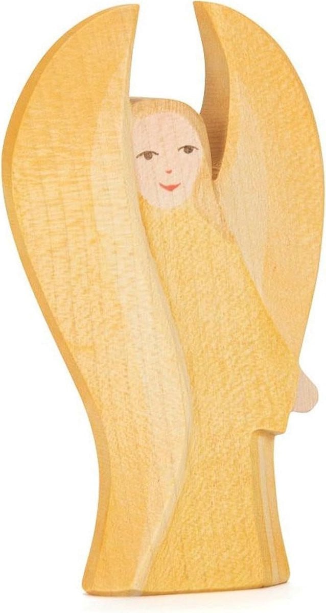 Beschermengel Houten Figuur - Handgemaakte Houten Engel - Geel - 8 cm