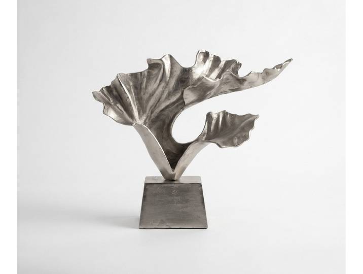 Skulptur Ginkara B60 x T18 x H57 cm Aluminium Platin Handgemacht, Wohnaccessoires