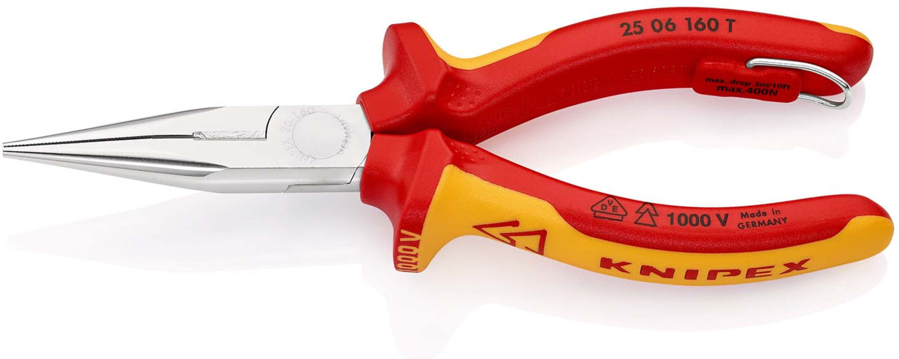 KNIPEX 25 06 160 T BK Flachrundzange mit Schneide (Radiozange) verchromt VDE 160 mm)