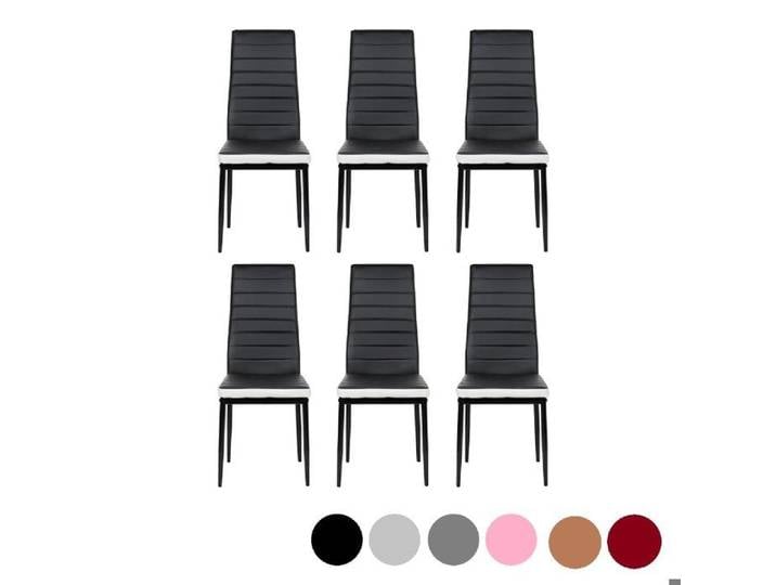 6X Chaises de salle à manger - Support Métallique et Siège PU Texturé - Chaises de Cuisine - Noir et Blanc