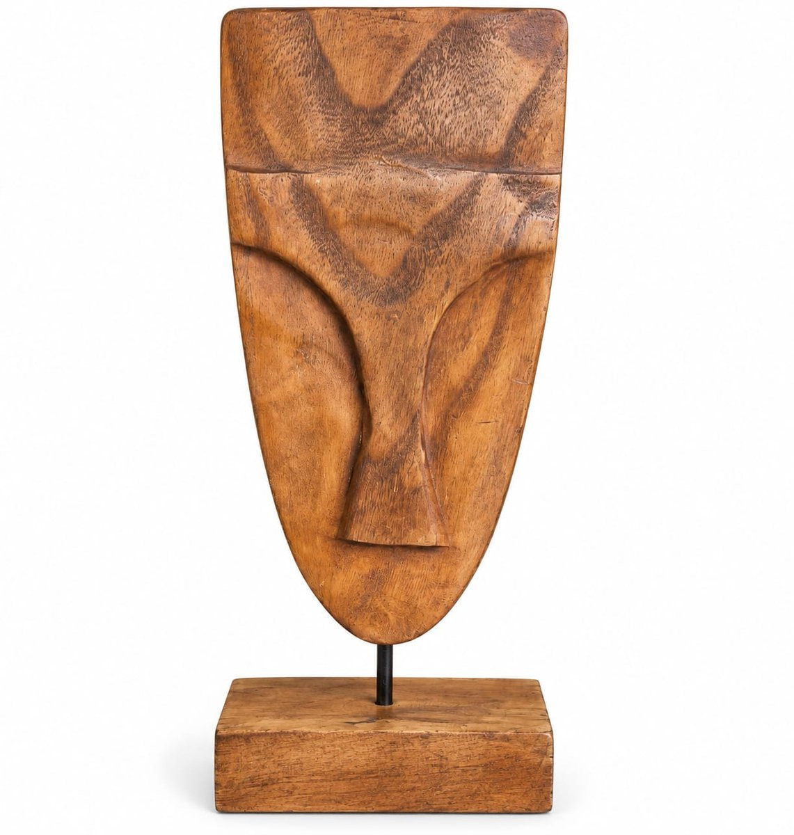 Decoratief Houten Masker op Standaard in Bruin – Hoogte: 45 cm – Boho Stijl Tafeldecoratie