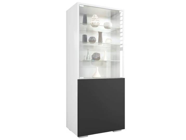 Vladon Vitrine Granada, Made in Germany, Vitrinenschrank mit Glastür und Glaseinsatz, Weiß matt/Schwarz matt (50 x 122,5 x 34,5 cm)