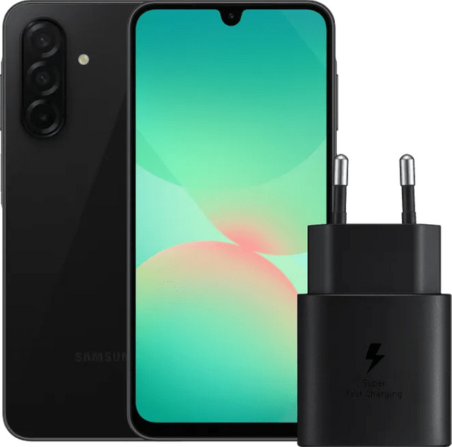 Samsung Galaxy A26 128GB Zwart 5G met Samsung 25 Watt Oplader Zwart