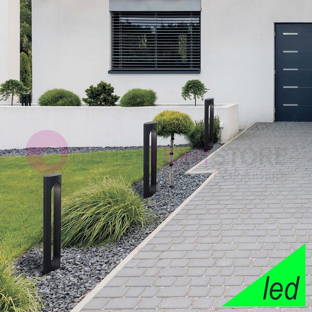 Portal Lampione H. 65 Nero Design Moderno A Led Per Illuminazione Giardino Esterno Ip54