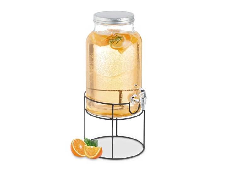 Relaxdays Distributeur de boisson\, en verre\, avec support et couvercle\, volume : 6 litres\, transparent