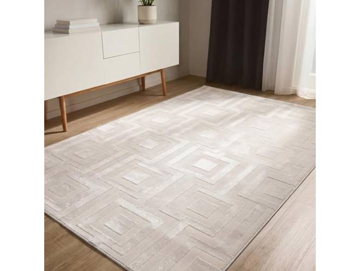 benuta Basic Teppich Claire - Creme 200x300 cm - Minimalistischer Wohnzimmerteppich im Geometrischen Retro-Stil - Pflegeleicht - Fußbodenheizung Geeignet