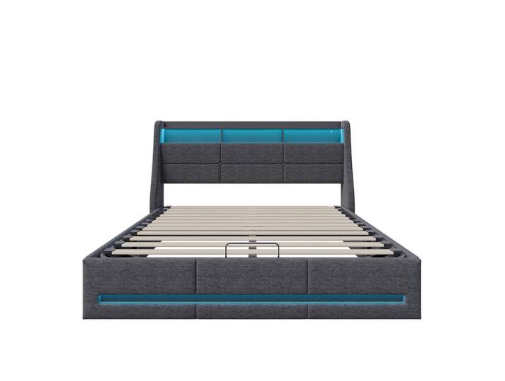 Polsterbett 140x200 cm mit USB & Led, Leinen, Grau, Mode, 140x200 cm, Schlafzimmer, Betten, Polsterbetten