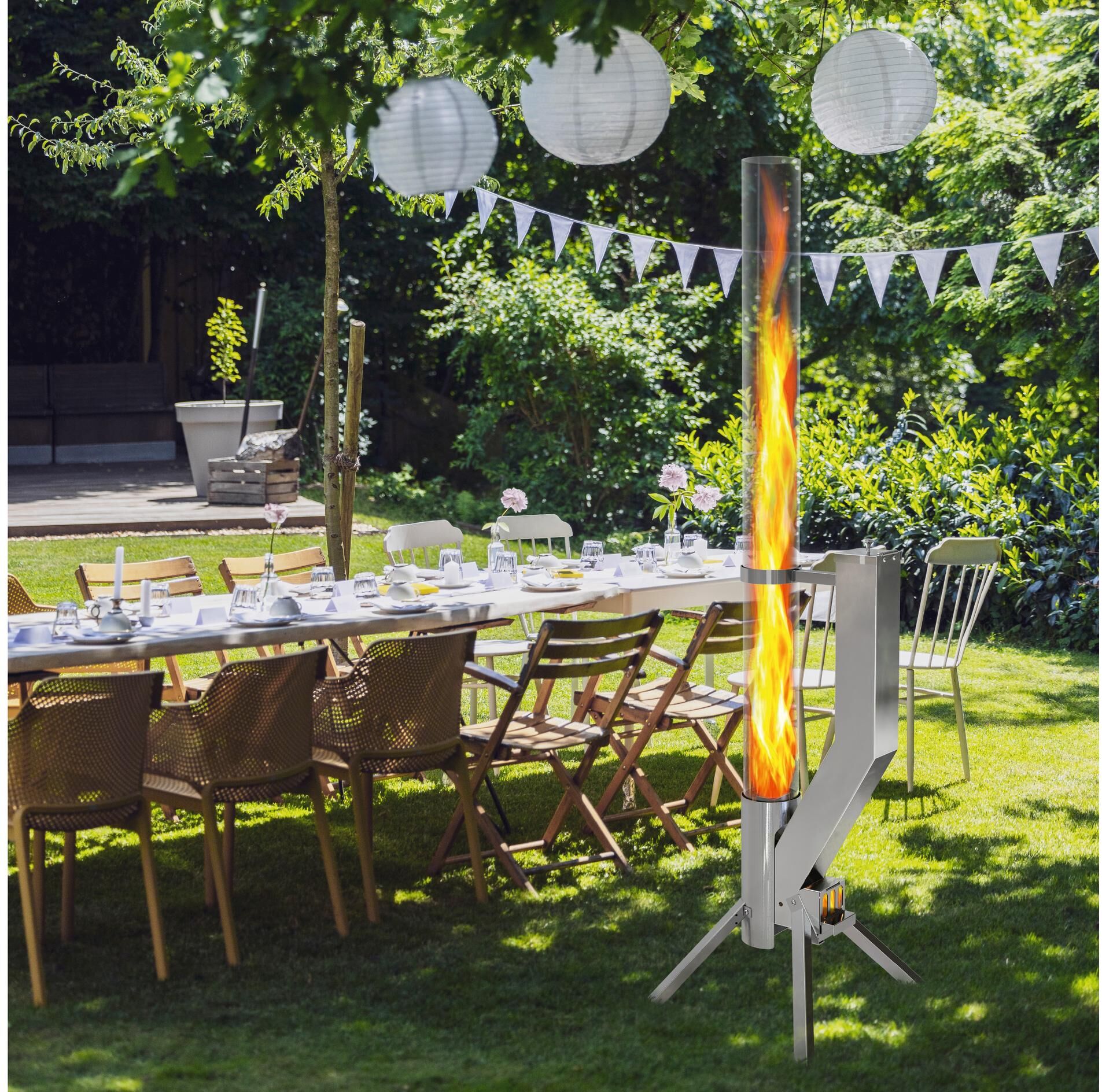 Feuerstelle "Gardenflare Premium", silber, B:42cm H:148cm L:43cm Ø:10cm, Edelstahl, Glas, Metall, Feuerkörbe, Feuerstelle, Pellet-Fackel für den Aussenbereich silber Einheitsgröße