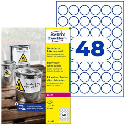 AVERY Zweckform wetterfeste Etiketten, Durchmesser: 30 mm 960