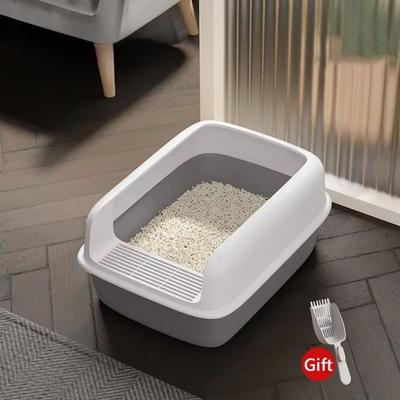 Inspired Finds Small Cat Litter Tray Bedpan Anti Splash Kitten Toilet Box grey 16.14 12.20 6.69 In
