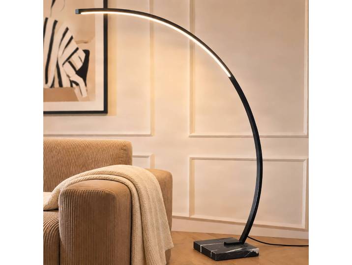 Bogenlampe Kendra Lindby, dimmbar, schwarz, für Wohn- / Esszimmer, Metall, Modern