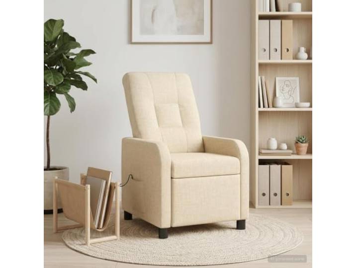 Relaxsessel Creme Stoff mit verstellbarer Rückenlehne und Fußstütze 100% Polyesterbezug,Metall-und-Holzrahmen,flache Armlehne,Pfostenbeine,feuchtes Tuch