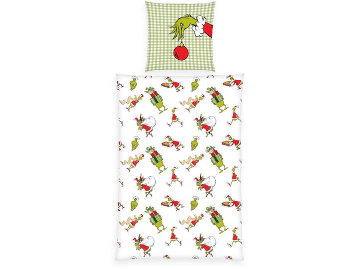 Wendebettwäsche THE GRINCH Grinch , bunt, B/L: 135cm x 200cm, 1 Stk., 1 Stk., Renforcé, B/L: 80cm x 80cm, 2 Stk., Renforcé, Obermaterial: 100% Baumwolle, Bettwäsche, Wendebettwäsche, mit niedlichem Allover-Motiv