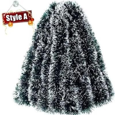 Uplift Treasures Christmas Tinsel Garland And Green Cane Wreath Holiday Decorations style A 10pcs(20m)