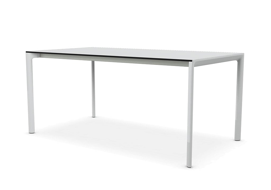 Kristalia Maki Fenix-NTM® Outdoor Tisch (mit schwarzer Kante, Tischplatte weiß K... mit schwarzer Kante | Tischplatte weiß Kos 0032, Beine weiß lackiertes Aluminium | 90 x 139cm 01MAO01F