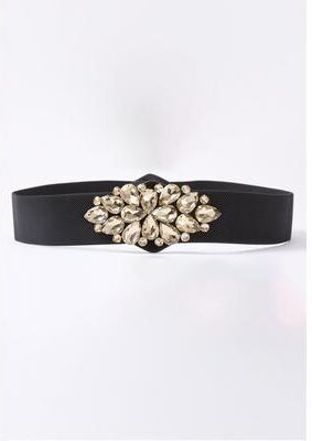 Women's Rhinestone Stretch Belt by Accessories For All in Black (Size L)