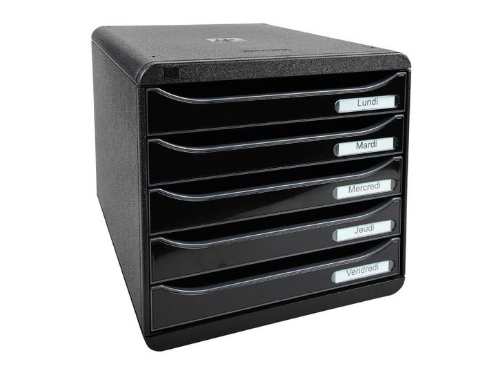 EXACOMPTA Module de classement Big Box Plus 5 tiroirs Glossy - Noir brillant