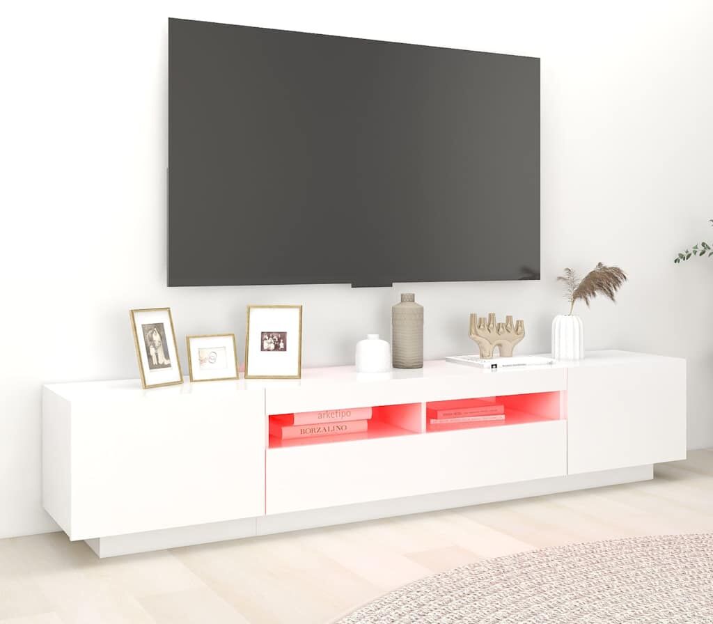 vidaXL Meuble TV avec lumières LED Blanc 200x35x40 cm