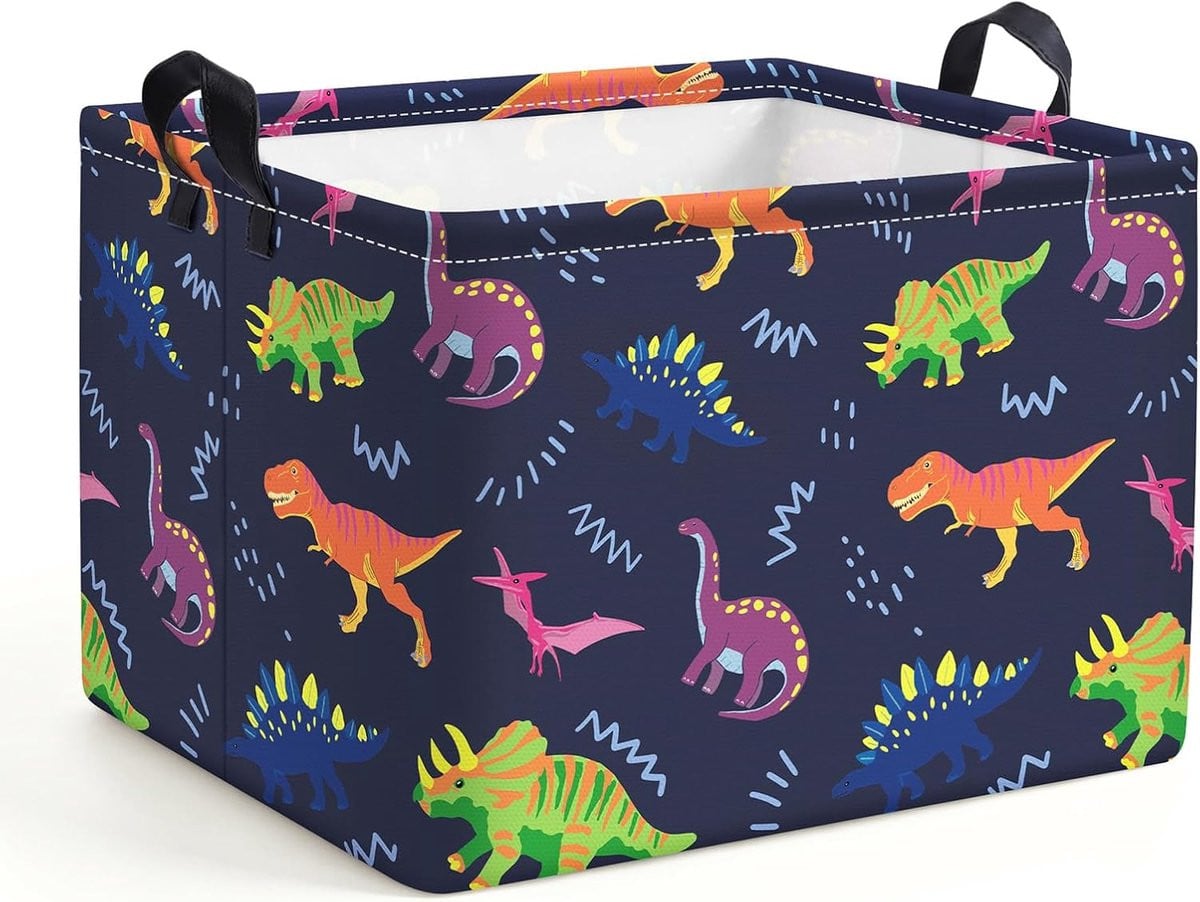 Opvouwbare kindermand met handgrepen en dinosaurusprint, textiele opbergmand voor speelgoed of kleding
