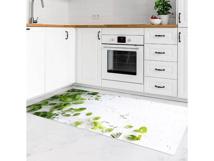 Vinylteppich Kräuter auf Holz Shabby 180 x 90cm Grün