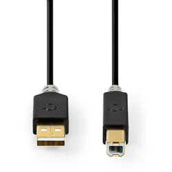Nedis USB-Kabel - USB 2.0 - USB-A Stecker - USB-B Stecker - 480 Mbps - Vergoldet - 3.00 m - Rund - PVC - Anthrazit - Verpackung mit Sichtfenster