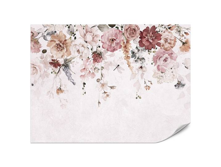 FOTOTAPETE für Schlafzimmer Aquarell Bunte Blumen Ranken Blätter 200x140