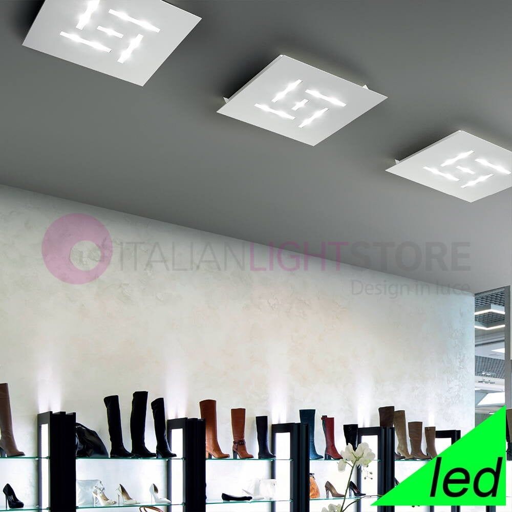 Pattern Plafoniera Led Moderna Quadrata Design Ultrasottile L. 36 - Inox