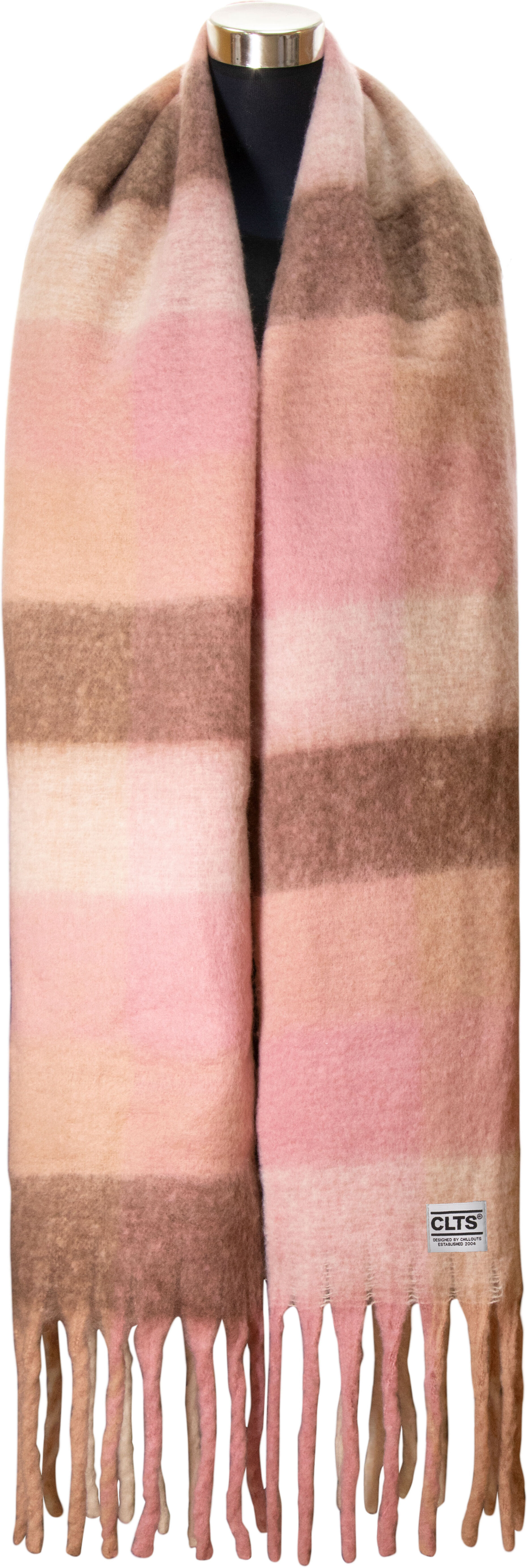 XXL-Schal CHILLOUTS "Gero Scarf", Damen, pink (pink, braun), Kunstfaser, kariert, mehrfarbig, Modetücher XXL-Schal, mit dicken Fransen