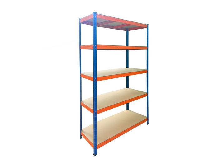 Relaxdays Schwerlastregal Blau Orange 5 Ebenen 40x120x200 cm, Mehrfarbig, Metall, Holzwerkstoff, Kunststoff, 120x200x40 cm, Freizeit & Co, Heimwerken, Werkstatteinrichtung, Schwerlastregal