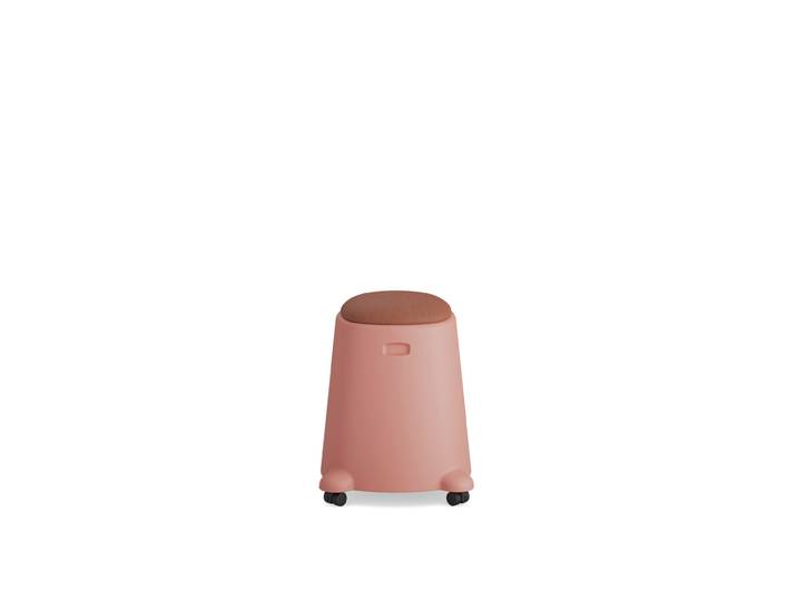Tabouret Basile sur roulettes avec assise tissus - Corail