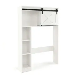 COSTWAY Toilettenschrank mit Schiebetür, Toilettenregal Holz, Badezimmerregal Badezimmerorganisator freistehend