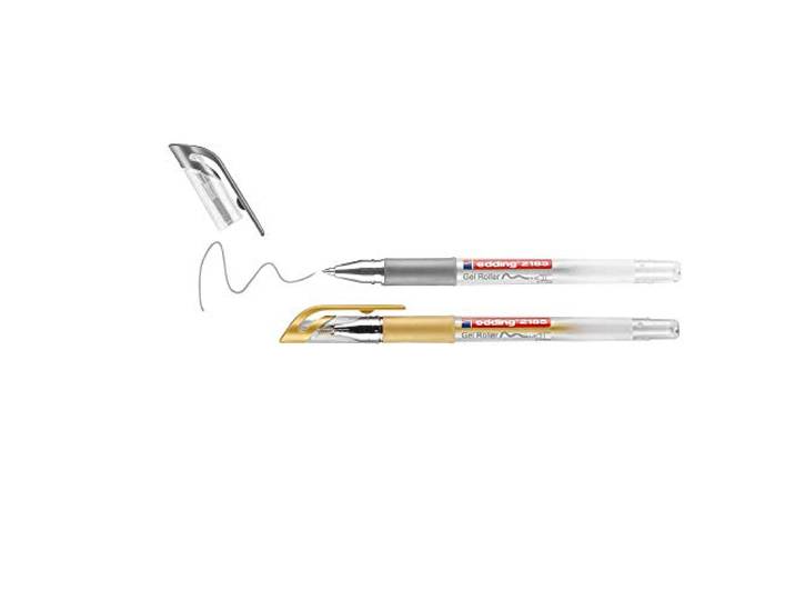 edding 2185 gelroller - goud, zilver (metallic) - 2 stiften - 0,7 mm - gelpens voor schrijven, kleuren, mandala, bullet journal - gelstift schrijven, gelstift tekenen
